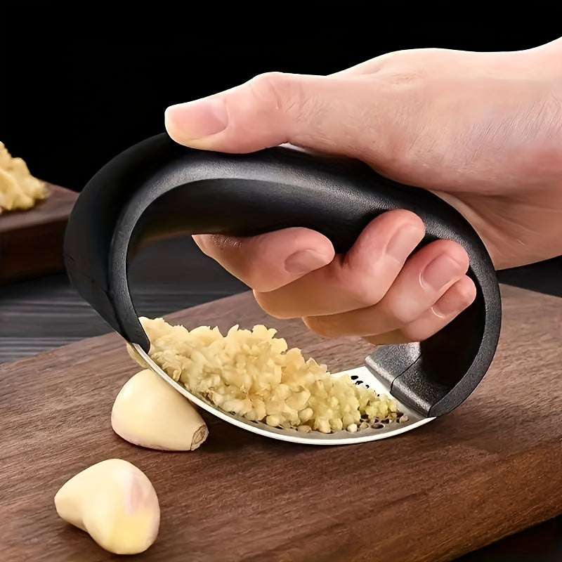 1pc Easy-Clean Stainless Steel Garlic Press Rocker - Effortless Mincing with Black Handle - Ideal for Apartments & College Dorms - No Electricity Needed, Durable Kitchen Gadget