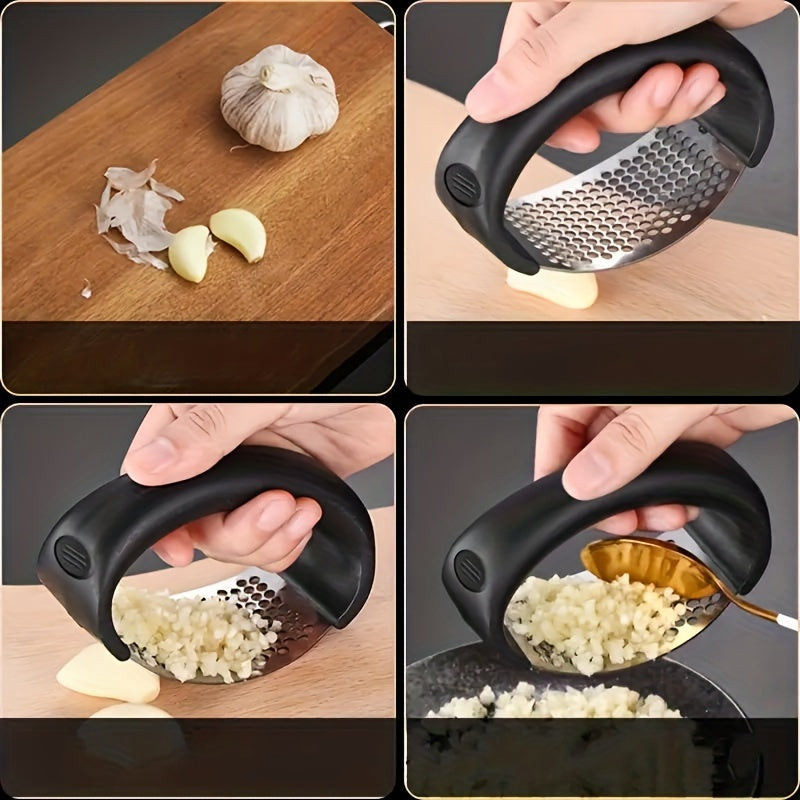 1pc Easy-Clean Stainless Steel Garlic Press Rocker - Effortless Mincing with Black Handle - Ideal for Apartments & College Dorms - No Electricity Needed, Durable Kitchen Gadget