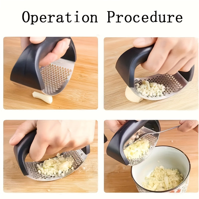 1pc Easy-Clean Stainless Steel Garlic Press Rocker - Effortless Mincing with Black Handle - Ideal for Apartments & College Dorms - No Electricity Needed, Durable Kitchen Gadget