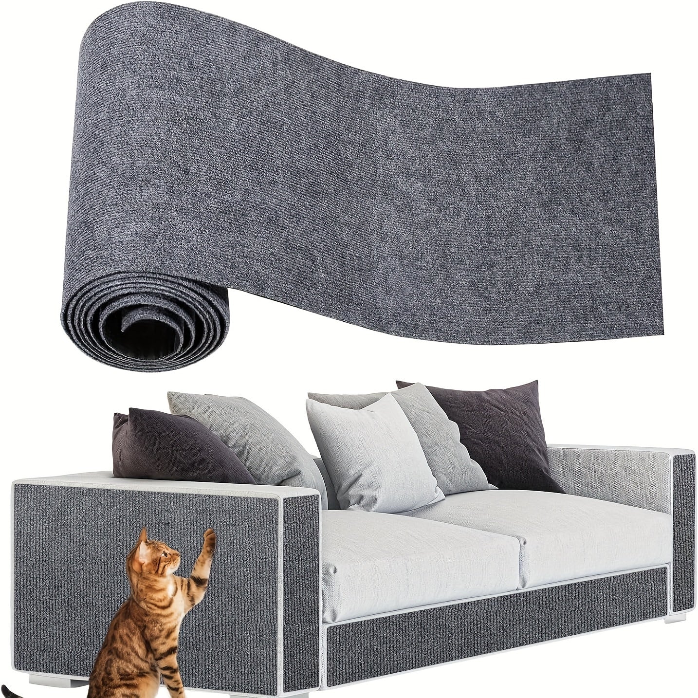 Furniture Protector for Cats That Can Be Trimmed, Featuring a Self-Adhesive Scratching Mat to Safeguard Couches, Doors, And Cat Tree Shelves from Claws (Grey, 78.7 X 15.8).