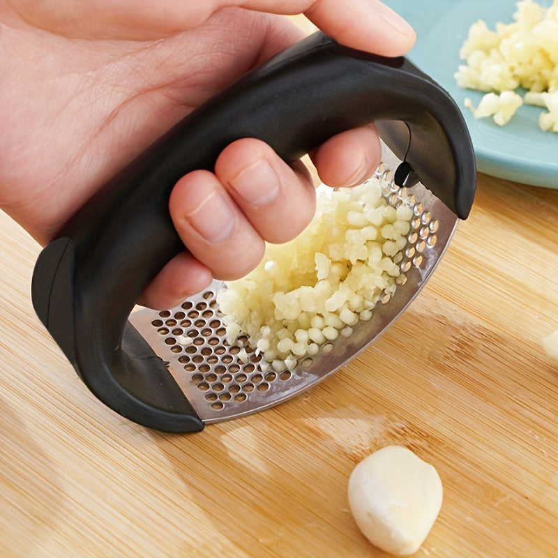 1pc Easy-Clean Stainless Steel Garlic Press Rocker - Effortless Mincing with Black Handle - Ideal for Apartments & College Dorms - No Electricity Needed, Durable Kitchen Gadget