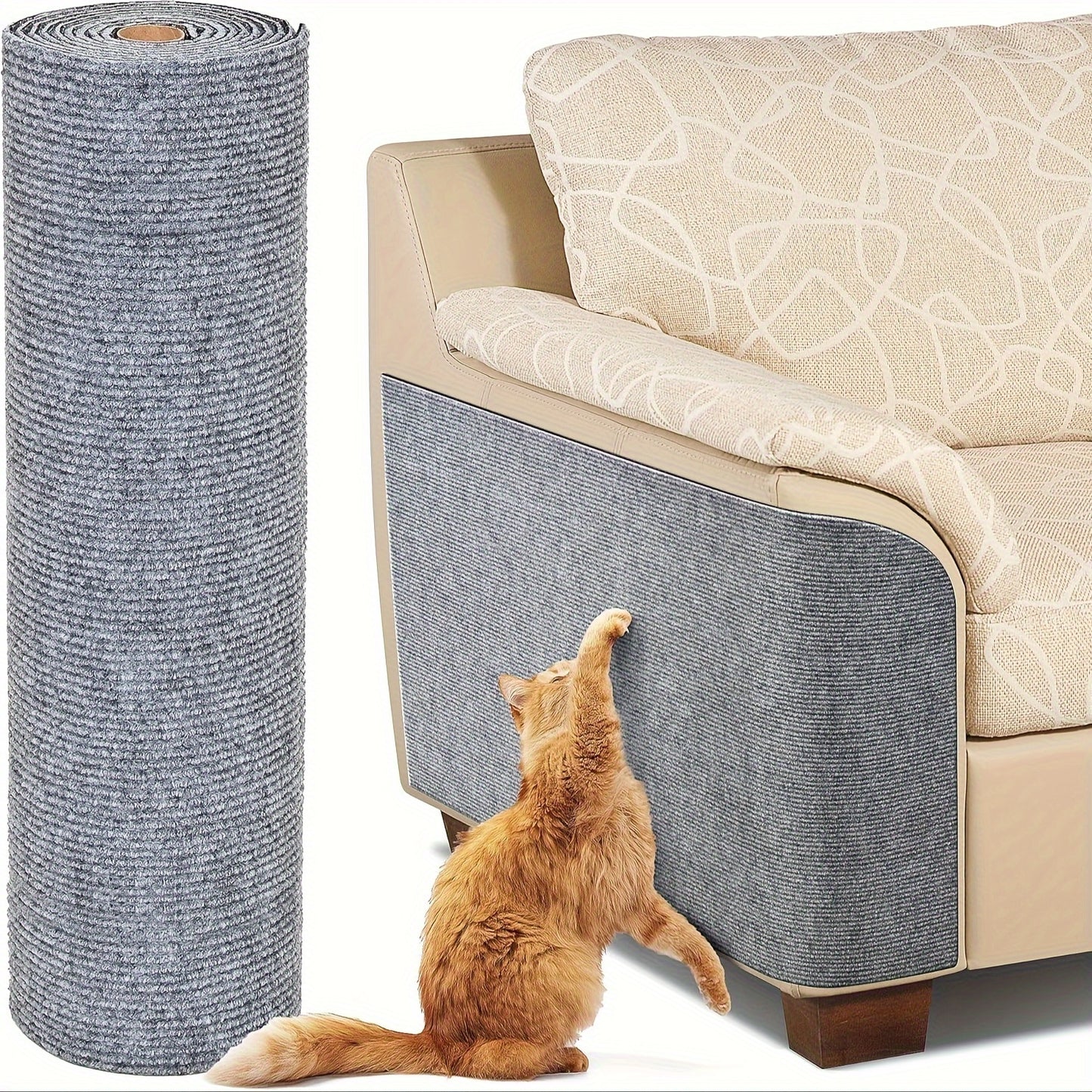 Furniture Protector for Cats That Can Be Trimmed, Featuring a Self-Adhesive Scratching Mat to Safeguard Couches, Doors, And Cat Tree Shelves from Claws (Grey, 78.7 X 15.8).